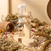80ml Hamster Water Bottle with Wooden Water Bottle Stand, Leak-resistant Drinker for Small Cages, Height Adjustable Tabletop Bracket Base