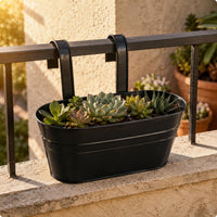 Oval Hanging Planter Ribbed Band Metal Hanging Planter Hooked for Balcony