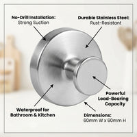 Kitchen Hook for Organization and Students, Stainless Steel Single Utility Heavy Duty Suction Cups for Wall