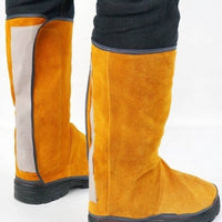 Leg Guards Wear Resistant Shoe Protectors Welding Boot Covers Heavy Duty Abrasion Resistant Gaiters Cowhide Material Secure Fit Suitable for Carpentry Workshop Machine Operation
