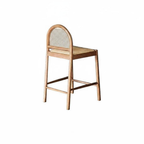 Woven Seat High Stool Wabi-Sabi Aesthetic Bar Chair sturdy Wood Frame Built-in Footrest for Homeowners, Restaurant