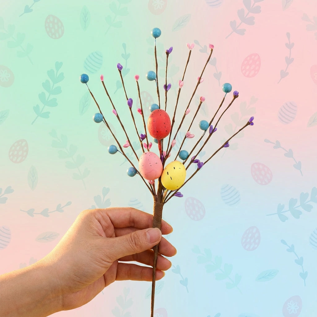 Easter Egg Carrot Picks Decorative Artificial Branch Easter Eggs Stem Festive Design for Celebration Floral Arrangement, Tabletop Centerpiece, Home Vase Decor, Mantel, Porch