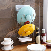 Foldable Stainless Steel Pot Lid Holder, Wall-Mounted Lid Holder No Drilling, Space-Saving Pot Lid Organizer for Kitchen, Polished Silver