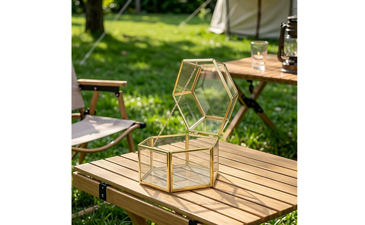 Hexagonal Glass Box Hinged Lid Glass Terrarium Case Lidded Display Box Multipurpose Vintage Design Jewelry Organizer for Desktop