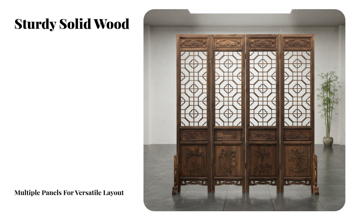 Chinese Design Wooden Screen Foldable Carved Wood Screen Movable Solid Wood Folding Partition for Homeowners, Restaurant Owners, Entrance Bedroom