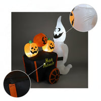 Ghost with Pumpkin Cart Lighted Ghost with Pumpkins in Cart Yard Decoration Waterproof Long-Lasting for Lawn, Garden