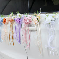 Wedding Car Rearview Mirror Decoration Flowers with Bow Door Handle Flowers Artificial Flowers for Staircase Handrails