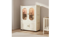 Large Capacity Foldable Plastic Wardrobe Installation-without Charge Collapsible Plastic Wardrobe Heavy Duty Double Door Toy Storage Unit Dust-Proof for Toddlers, Babies, Playroom, Nursery