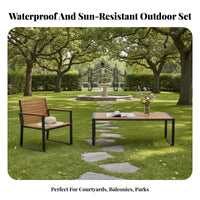 4-Person Slatted Table and Chair Combo Easy to Clean Patio Dining Set Umbrella Hole Included Stackable Chairs for Adults, Garden