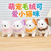 毛绒电动猫仿真猫叫声花边围脖猫会走路摇尾巴玩偶宠物公仔猫咪
