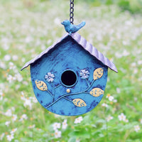 Hanging Birdhouse Rainproof Hanging Metal Birdhouse Floral Embellishment