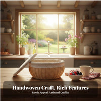 Woven Basket with Lid Handwoven Lidded Wicker Basket Dustproof for Dining Table