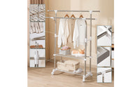 Adjustable Height Clothes Drying Rack with Wheels Extendable Rolling Clothes Rack with Shelves Freestanding Mobile for Balcony