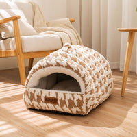 Semi-Enclosed Hooded Pet Bed Soft-Textured Cave Pet Bed Cushioned Dog House Portable for Cats, Small Dogs, Young Dogs, Indoor, Living Room