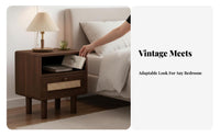 Nightstand with Rattan Drawer Retro Design Rattan Front End Table for Homeowners