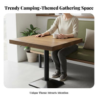 Metal Frame Booth Sofa Camping Themed Industrial Design Dining Set Firm Foam Cushions Faux Leather Armchair for Bar Owners, Eatery, Lounge