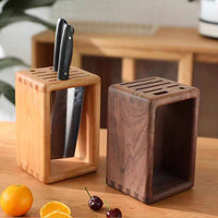 Walnut Solid Wood Kitchen Knife Rack with Dust Cover and Drainage