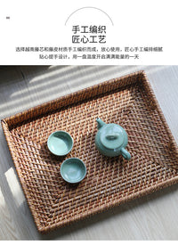 Handwoven Plastic Rattan-Style Tray for Tea and Storage