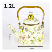 Floral Enamel Teapot Induction Compatible Enamel Kettle for Gas Cooktop
