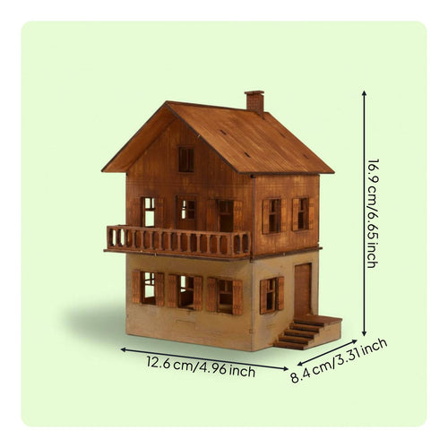 2-Story House Model 1:72 size:72 Miniature Wooden Building DIY Assembly