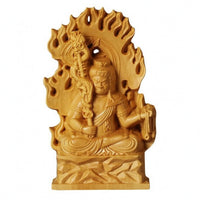 Immovable Wisdom King Sculpture Statue Yellow Boxwood Carved Wooden Figurine Freestanding Buddhist Deity Statue