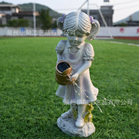跨境太阳能灯户外天使摆件树脂工艺品花园庭院装饰小女孩水壶摆件