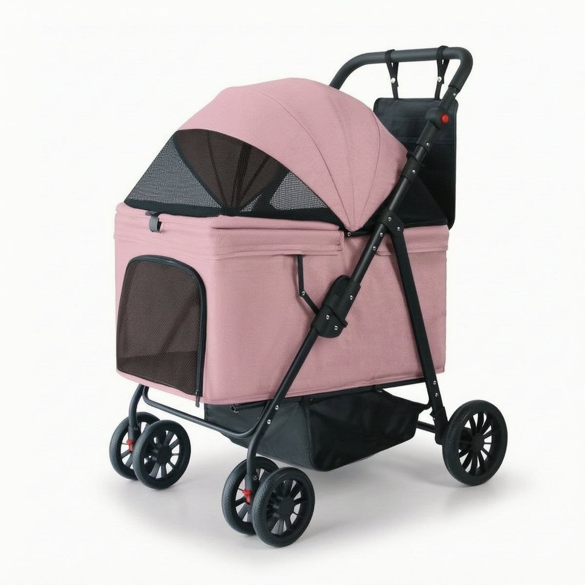 Spacious Pet Stroller with Mesh Panels Secure Dog Cart with Adjustable Handle Portable Wheeled Pet Carrier Foldable for Dogs