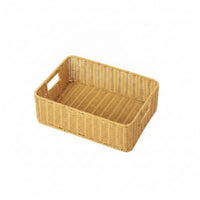 Rattan Style Basket Rectangular Wicker Storage Basket Decorative Lightweight Organizer with Open Top and Handles Suitable for Bedroom Living Room Table Arrangement