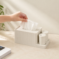 Ivory Tissue Box Cover, Premium Rectangular Tissue Dispenser with 3 Storage Compartments, Multi-Purpose Holder for Bathroom, Office, Living Room