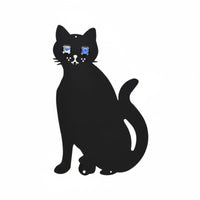 Hollow Cat Silhouette Yard Stake Outdoor Garden Iron Decoration Weather-resistant Black Coating Glowing Eyes Suitable for Halloween Lawn Porch Backyard Display