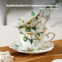 Latte Cup with Saucer Floral Pattern Coffee Mug Giftable Gift Choice for Tea Lovers, Cafe Owners, Restaurant, Kitchen, Breakfast