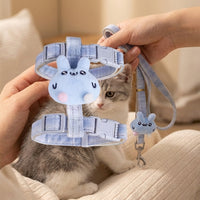 Cat Harness and Leash Set, Adjustable Nylon Vest Harness with Whimsical Motif, Outdoor Walking Gear for Small Cats, Harness Leash