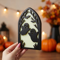 Halloween Wooden Hollowed-out Dark Series Tabletop Decoration, Festive Shape, Home Party Gift Ornament