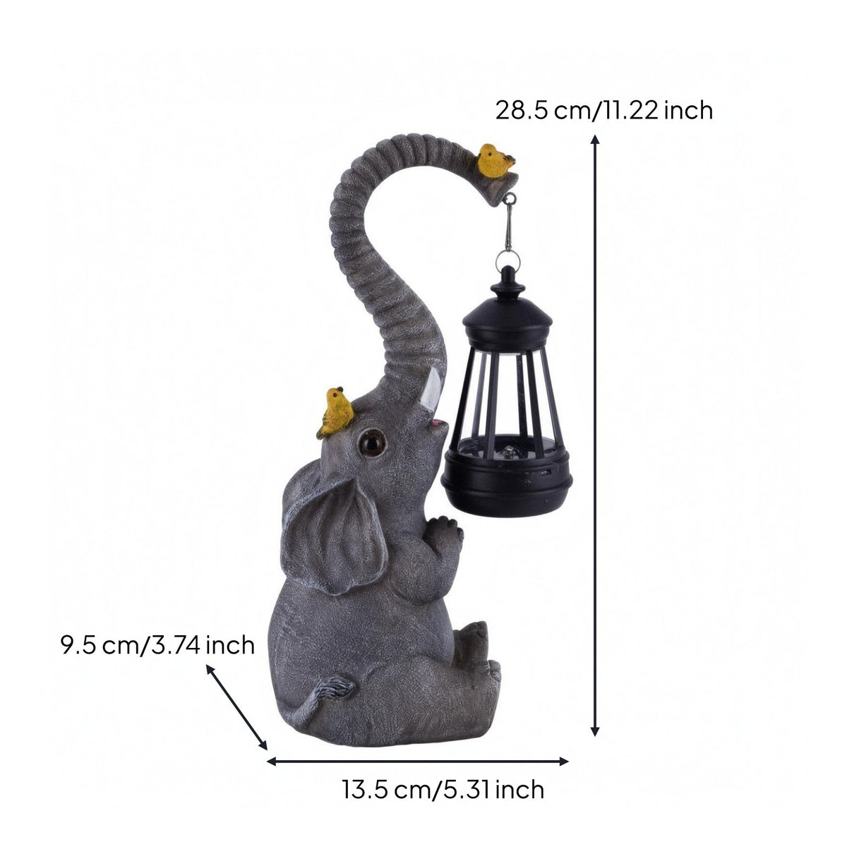 Elephant Garden Ornament Automatic Night Lighting Resin Figurine Bird Accents