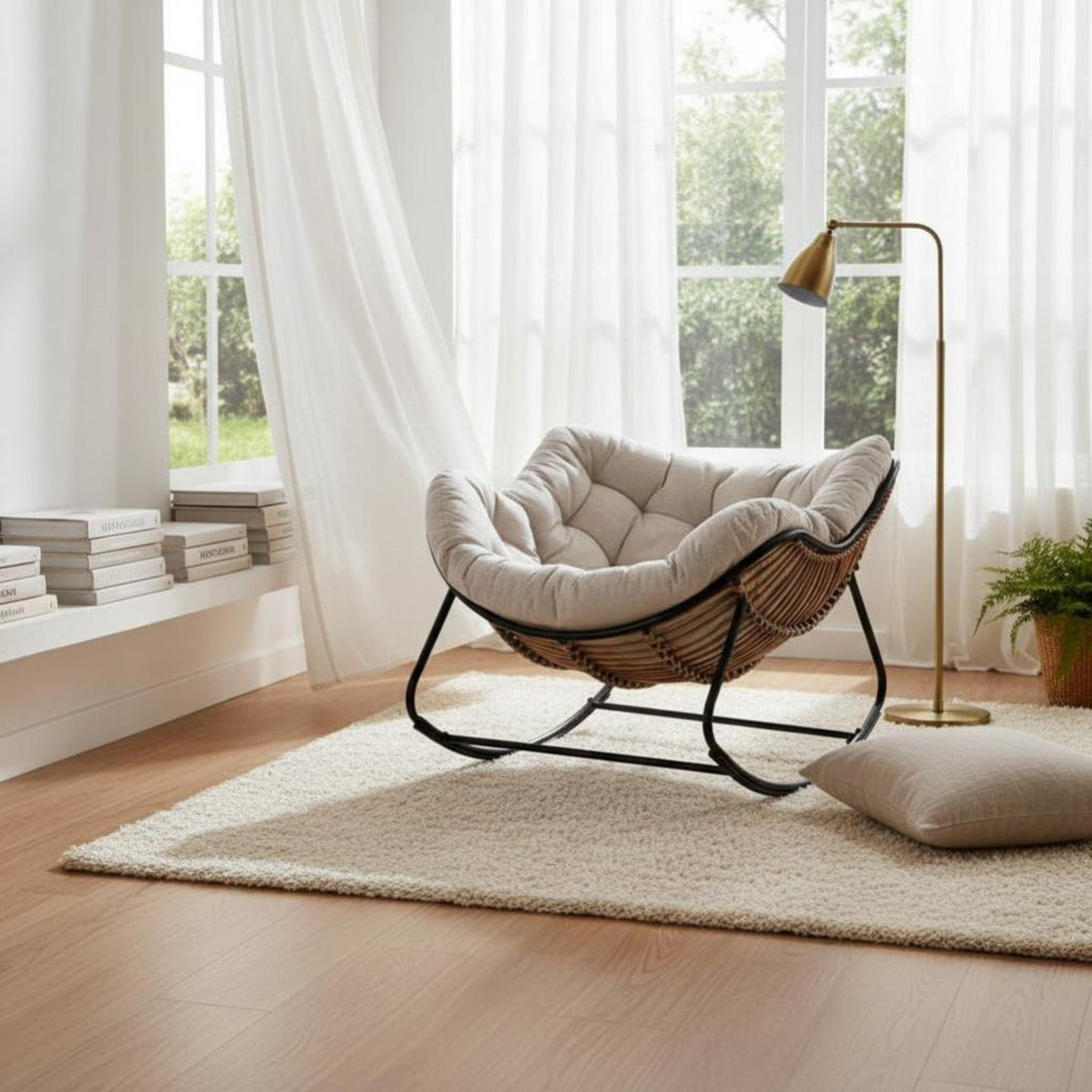 paded Rocking Lounger Reclining Design paded Patio rocking chair Padded pad Modern aesthetic for Homeowners, Balcony, Bedroom
