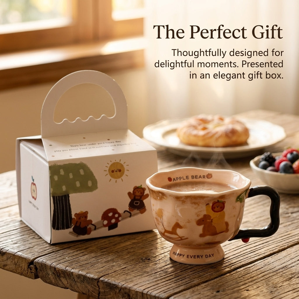 Coffee with Handle for Home and Daily Use, White Single Cup 370ML, Irregular Shape Layer, Microwave Gift Box