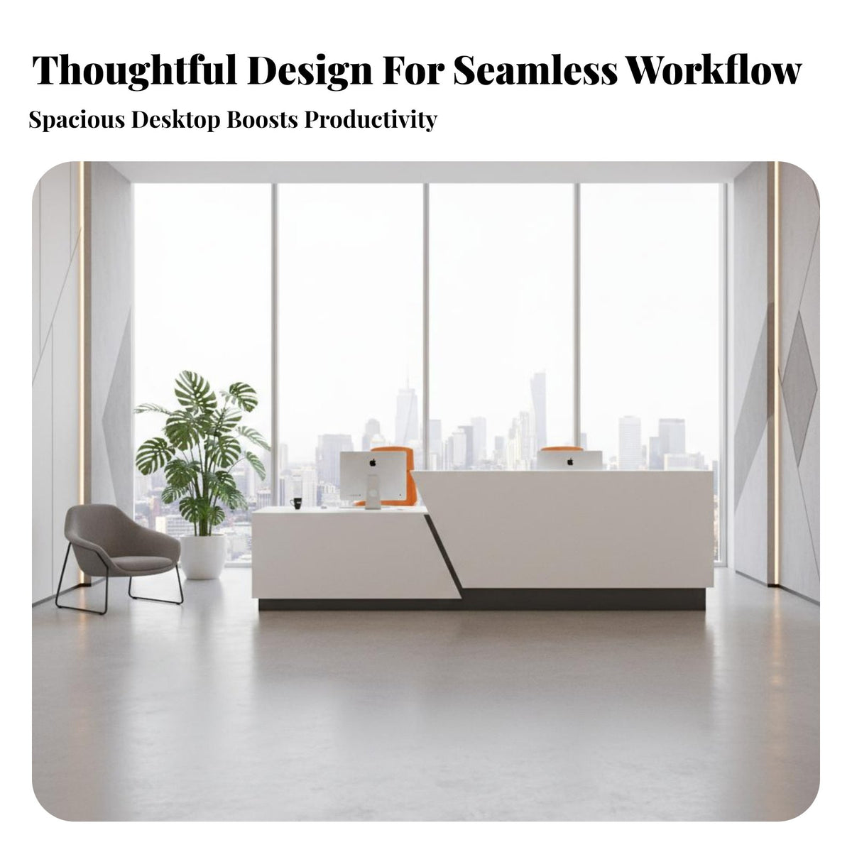 Modern Reception Desk Wide Desktop Glossy Finish Front Counter Stable Structure Minimalist Information Desk for Business Owners, Company Entrance