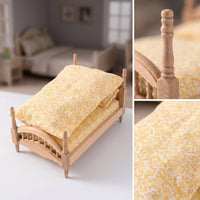 Dollhouse Bed with Mattress Carved Miniature Single Bed 1:12 Scale Furniture for Collectors, Hobbyists, Diorama