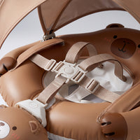 Bear-Themed Baby Pool Flotation Device with Sun Canopy Soft-Seated Baby Swim Flotation Device with Canopy Removable Swimming Float with Safety Seat Portable for Babies