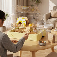 Large Hamster Cage Luxury Villa Habitat with 18cm Exercise Wheel and Tube Tunnel, Large Space for Syrian Dwarf Hamsters Little Friends