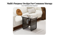 Two-Tier Woven-Panel Side Table Japanese Design 2-Tier Table Space-Saving