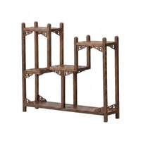 Wood Tea Set Rack Carved Design Wood Tea Rack Versatile Storage Wooden Display Stand for Living Room