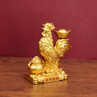 Golden Rooster Wealth Figurine with Gold Ingot, Desk Decor