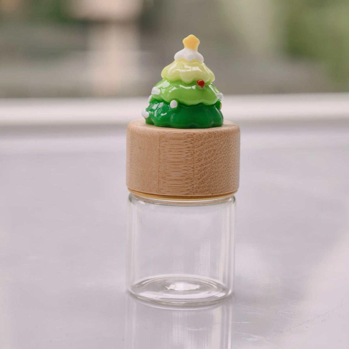 Christmas Tree Glass Jar Small Size Baby Tooth Collection Bottle Hair Preservation Jar Wooden Lid for Collectors, Party Gifts