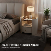 Round Nightstand Easy to Clean Round Side Table with Storage Rock Slab Surface 2-Tier Circular Nightstand for Hotel