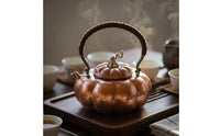 Pumpkin-Shaped Teapot Baked-Color Finish Hammered Copper Teapot