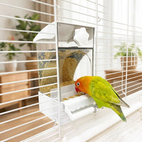 Splash-resistant Bird Feeder, Automatic Bird Feeder for Cage, 500ml PET Budgie Feeders for Cages with Hull Separator