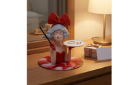 Attracting Tray Statue Red Girl Figurine with Tray Cloud Pattern Base