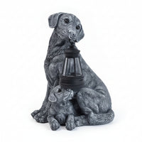 Resin Seated Dog Lantern Ornament Solar Lantern Dog Statue for Garden