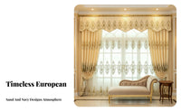 European Design Embroidered Valance Curtain Set Blackout Embroidered Valance Curtain Hook Mount Drapery Floor-Length for Homeowners, Decorators, Interior Design Enthusiasts, Living Room, Bedroom, Hotel